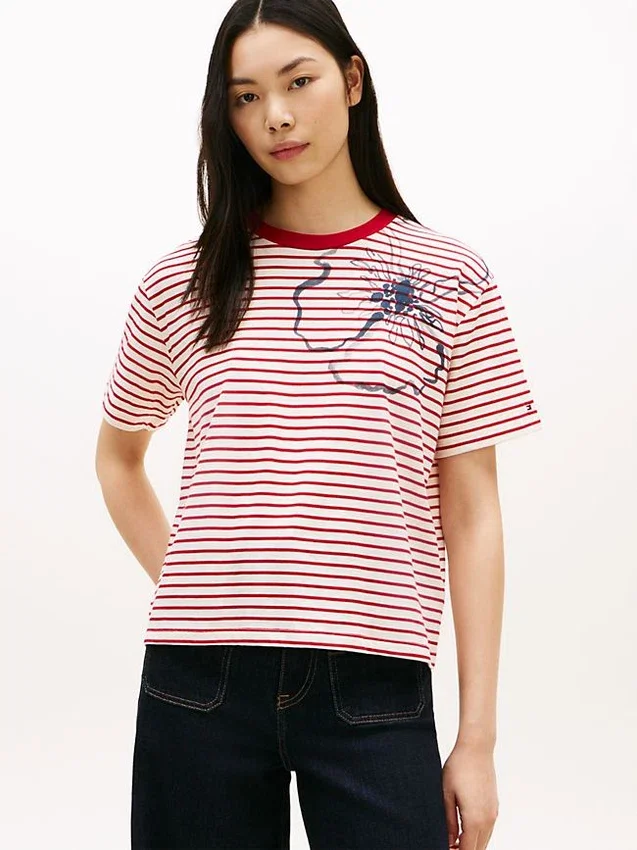 Abstract Floral Print Stripe T-Shirt Abstract Floral Print Stripe T-Shirt