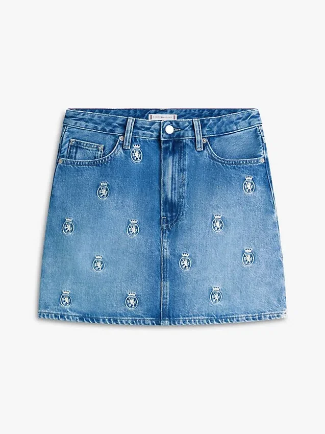 Allover Crest High-Rise Denim Mini Skirt Allover Crest High-Rise Denim Mini Skirt