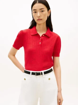 Allover Flag Logo Pointelle Sweater Polo