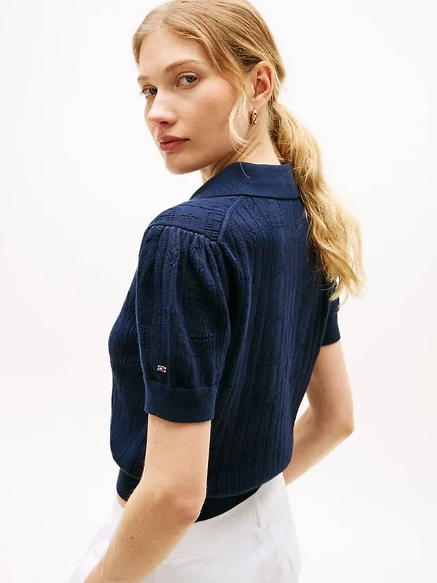 Allover Flag Logo Pointelle Sweater Polo Allover Flag Logo Pointelle Sweater Polo