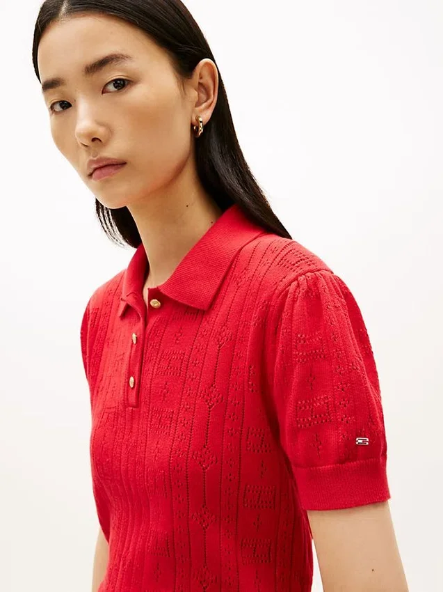Allover Flag Logo Pointelle Sweater Polo Allover Flag Logo Pointelle Sweater Polo
