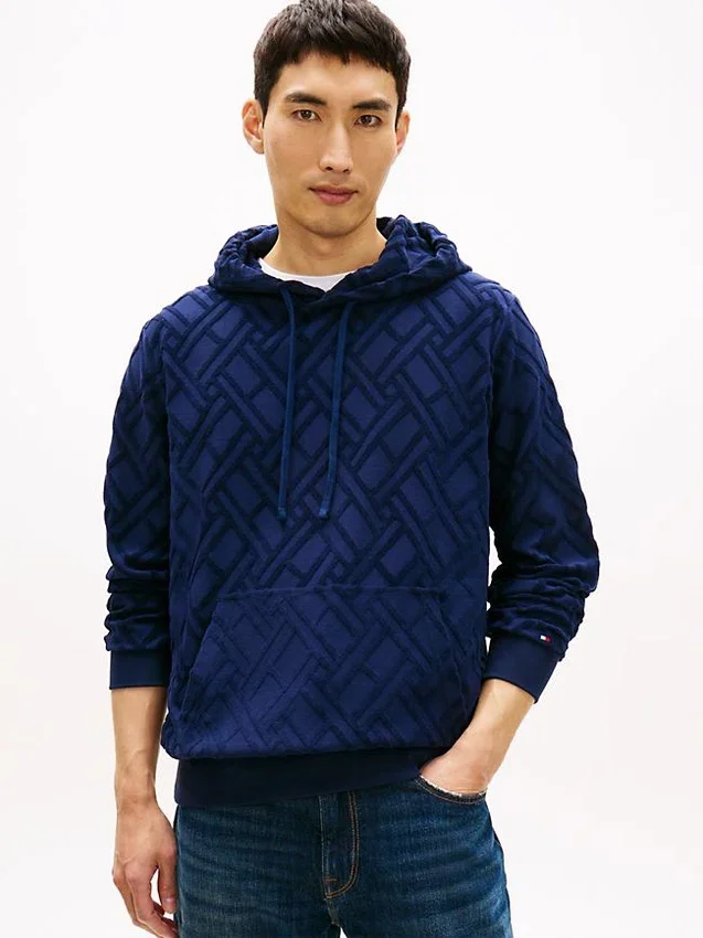 Allover Flag Logo Velour Jacquard Hoodie Allover Flag Logo Velour Jacquard Hoodie