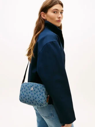 Allover Flag Print Denim Crossbody Bag