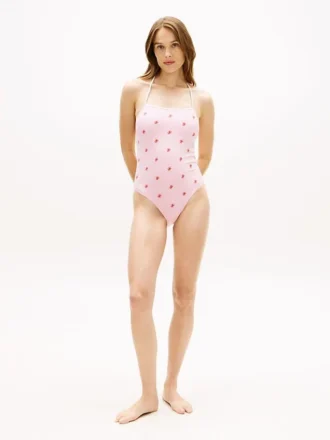 Allover Script Monogram Halter Swimsuit