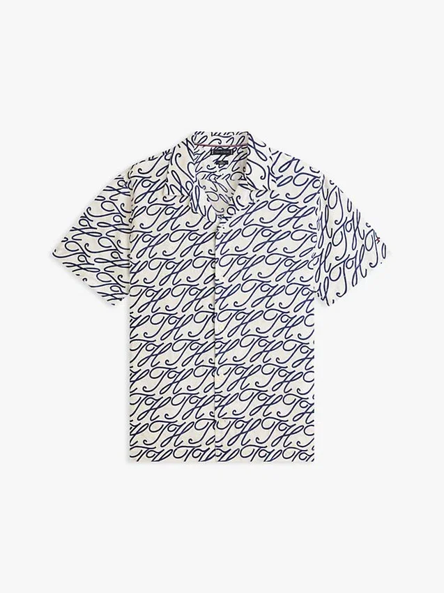 Allover Script Monogram Linen Camp Shirt Allover Script Monogram Linen Camp Shirt