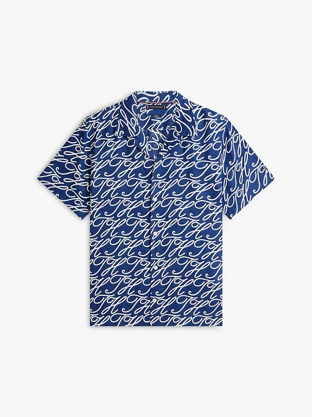 Allover Script Monogram Linen Camp Shirt Allover Script Monogram Linen Camp Shirt