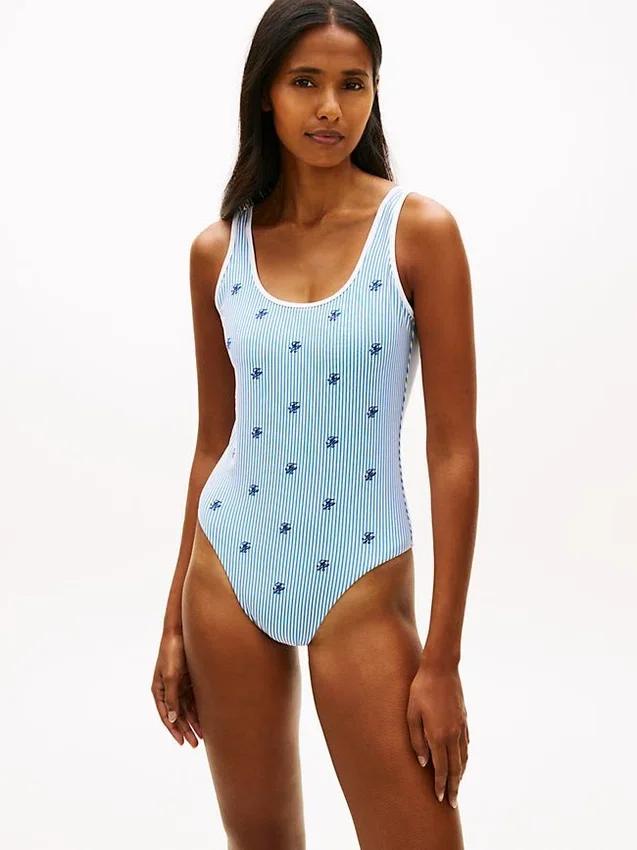 Allover Script Monogram Scoop Swimsuit Allover Script Monogram Scoop Swimsuit