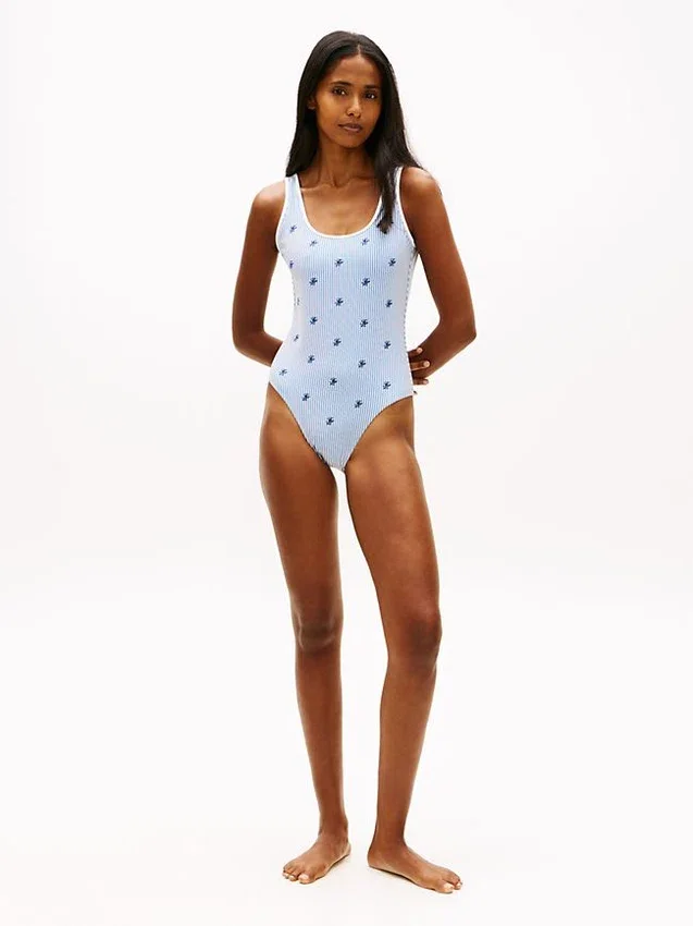 Allover Script Monogram Scoop Swimsuit Allover Script Monogram Scoop Swimsuit