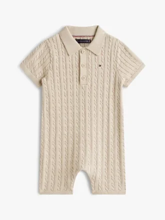 Babies’ Cable Knit Polo Shortall
