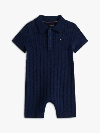 Babies’ Cable Knit Polo Shortall
