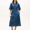 Belted Denim Midi Dress