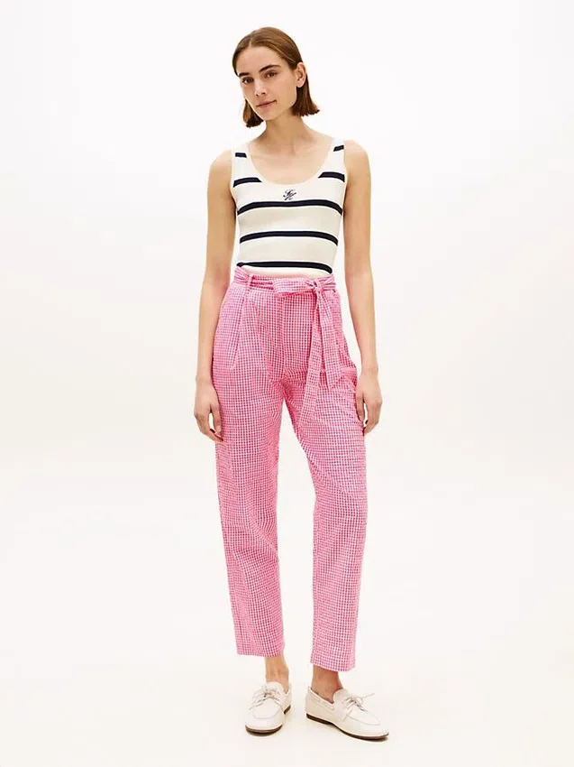 Belted Gingham Seersucker Tapered Pant Belted Gingham Seersucker Tapered Pant