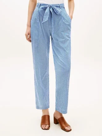 Belted Gingham Seersucker Tapered Pant
