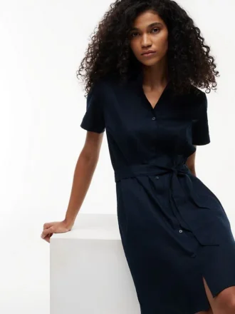 Belted Linen-Cotton Blend Shirtdress