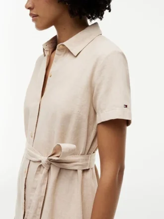 Belted Linen-Cotton Blend Shirtdress