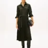 Belted Pleated Twill Shirtdress