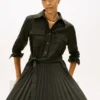 Belted Pleated Twill Shirtdress