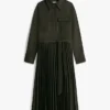 Belted Pleated Twill Shirtdress