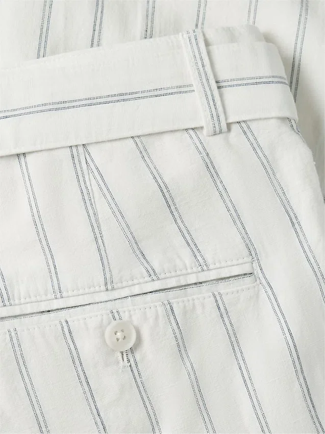 Belted Striped Cotton-Linen Blend Pant Belted Striped Cotton-Linen Blend Pant