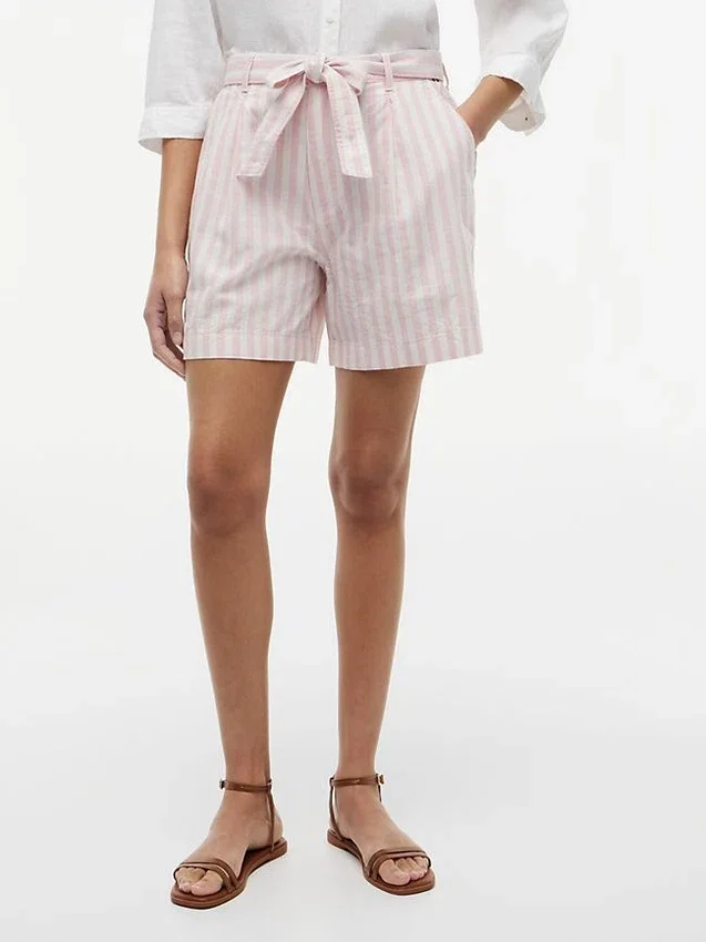 Belted Striped Linen-Blend Short Belted Striped Linen-Blend Short