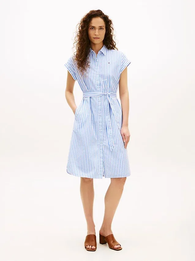 Belted Striped Poplin Shirtdress Belted Striped Poplin Shirtdress