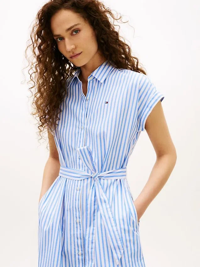 Belted Striped Poplin Shirtdress Belted Striped Poplin Shirtdress