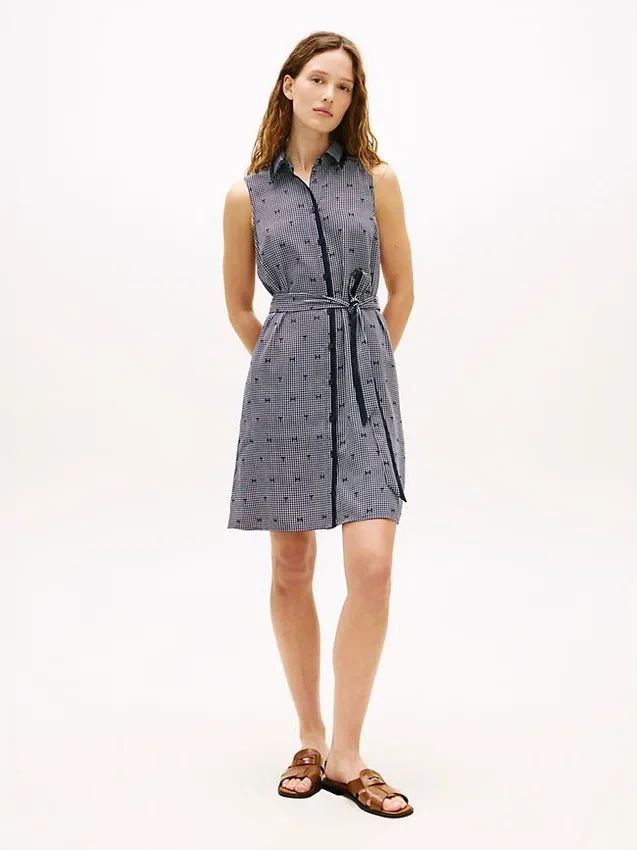 Belted TH Grid Print Crepe Shirtdress Belted TH Grid Print Crepe Shirtdress