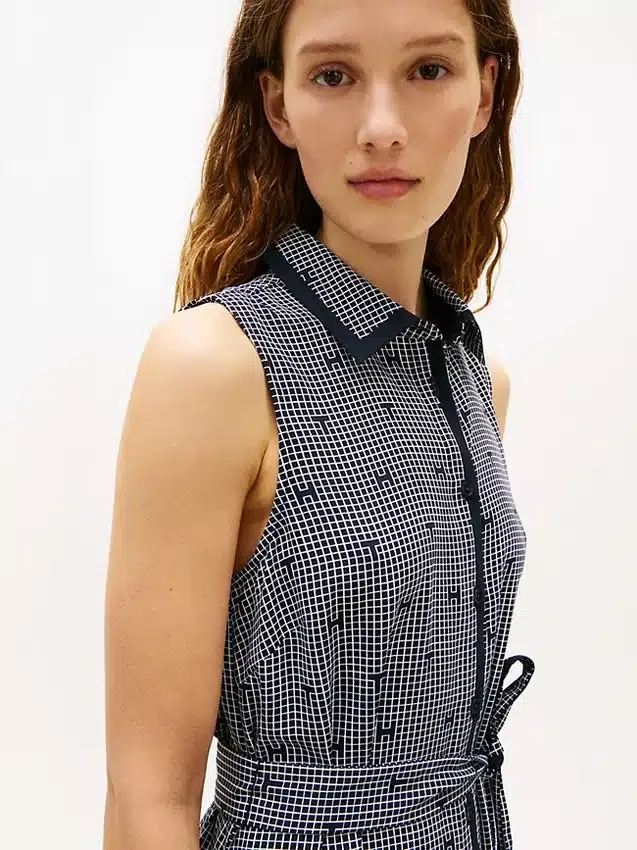 Belted TH Grid Print Crepe Shirtdress Belted TH Grid Print Crepe Shirtdress