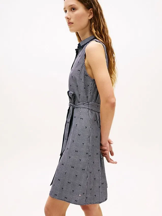 Belted TH Grid Print Crepe Shirtdress Belted TH Grid Print Crepe Shirtdress