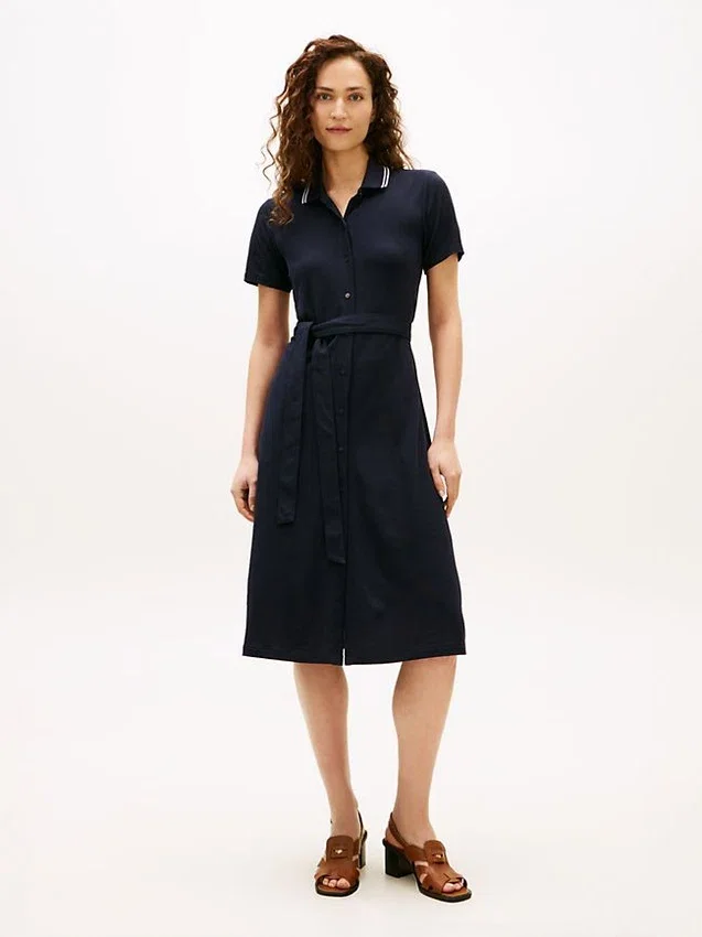Belted Tipped Midi Polo Dress Belted Tipped Midi Polo Dress
