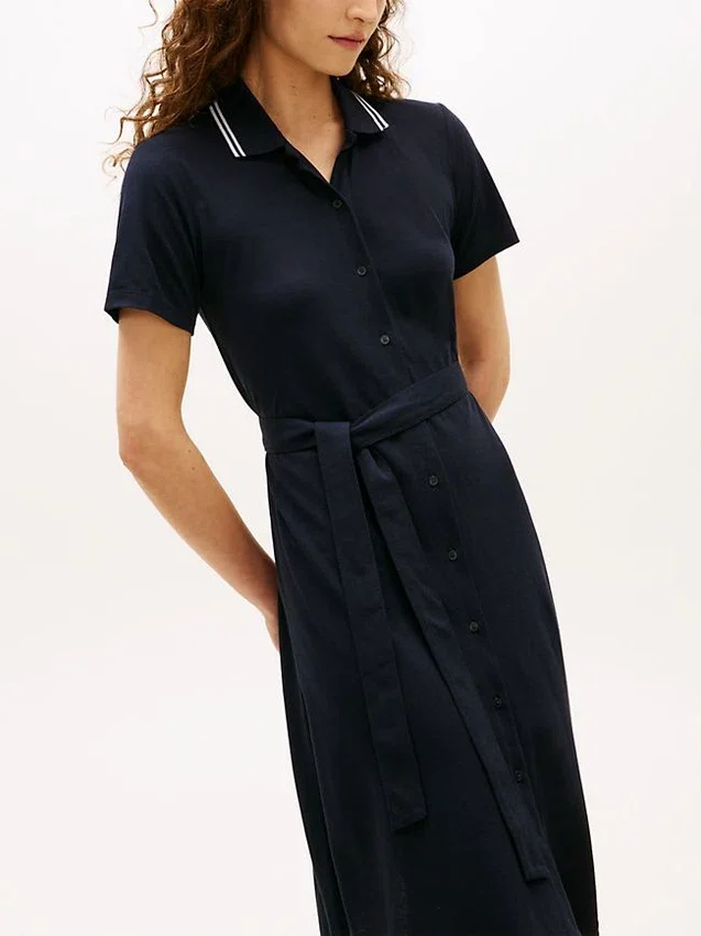 Belted Tipped Midi Polo Dress Belted Tipped Midi Polo Dress