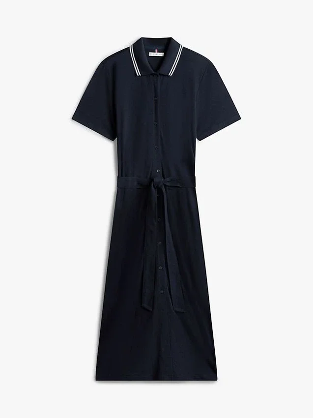 Belted Tipped Midi Polo Dress Belted Tipped Midi Polo Dress