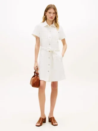 Belted White Denim Shirtdress