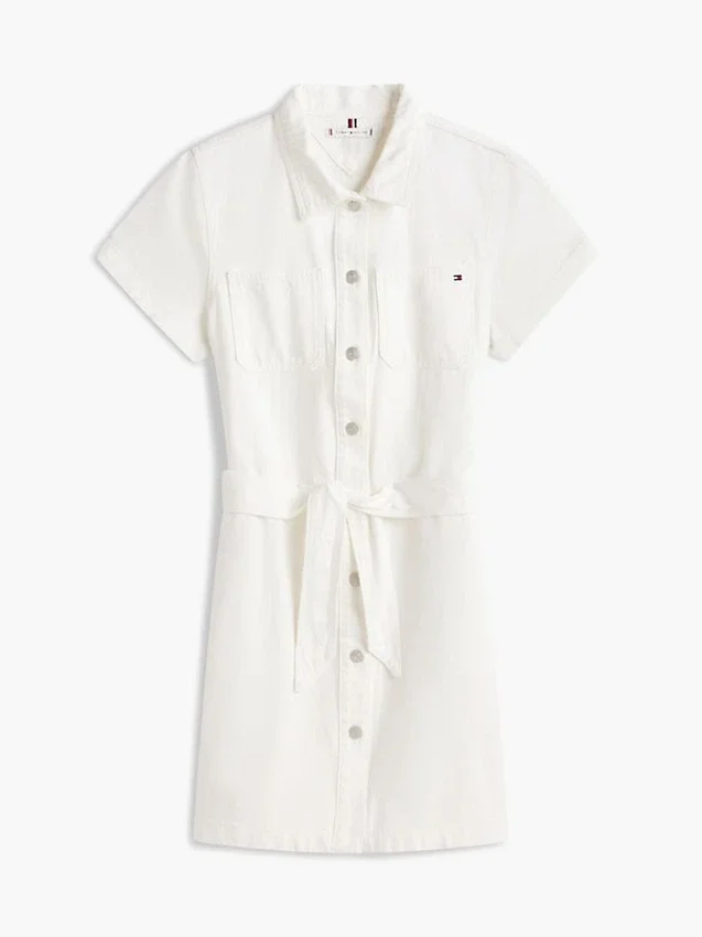 Belted White Denim Shirtdress Belted White Denim Shirtdress