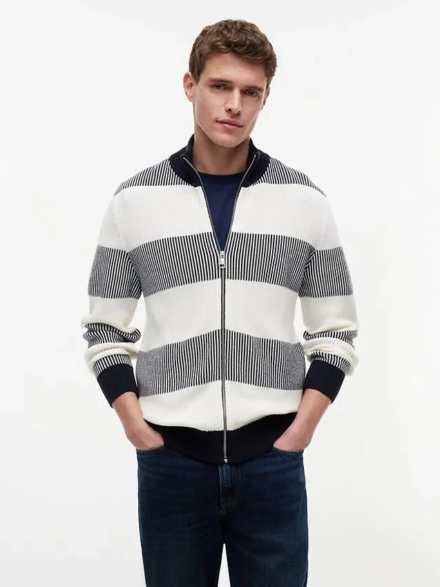 Block Stripe Zip Cardigan Block Stripe Zip Cardigan