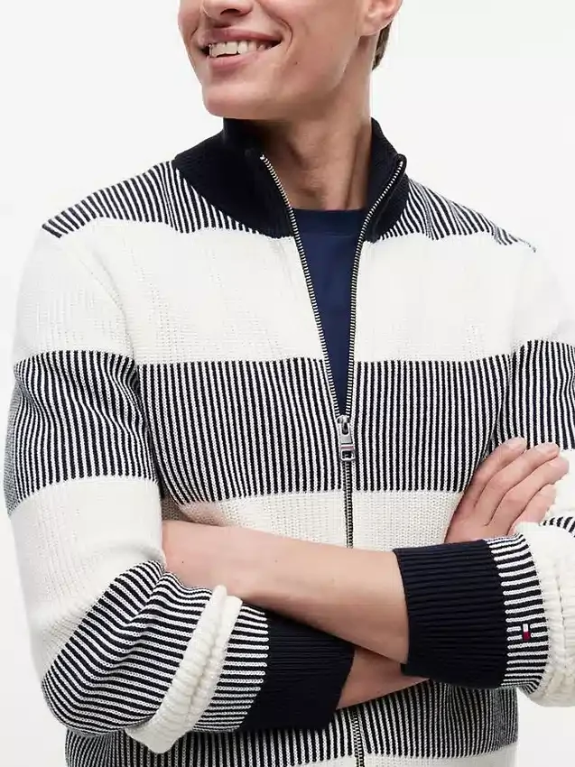 Block Stripe Zip Cardigan Block Stripe Zip Cardigan