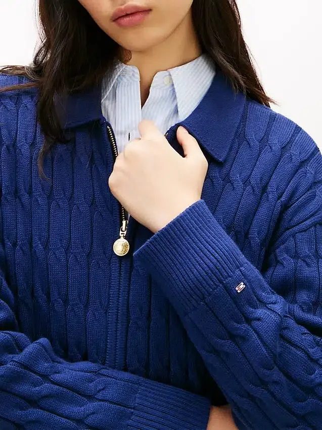Boxy Fit Cable Knit Zip Cardigan Boxy Fit Cable Knit Zip Cardigan