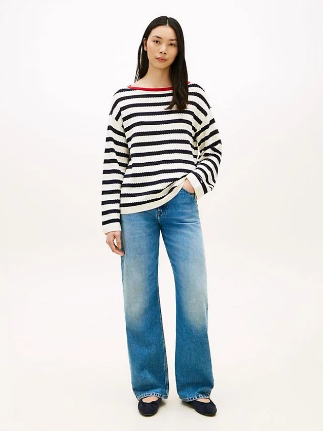 Breton Stripe Pointelle Boatneck Sweater Breton Stripe Pointelle Boatneck Sweater