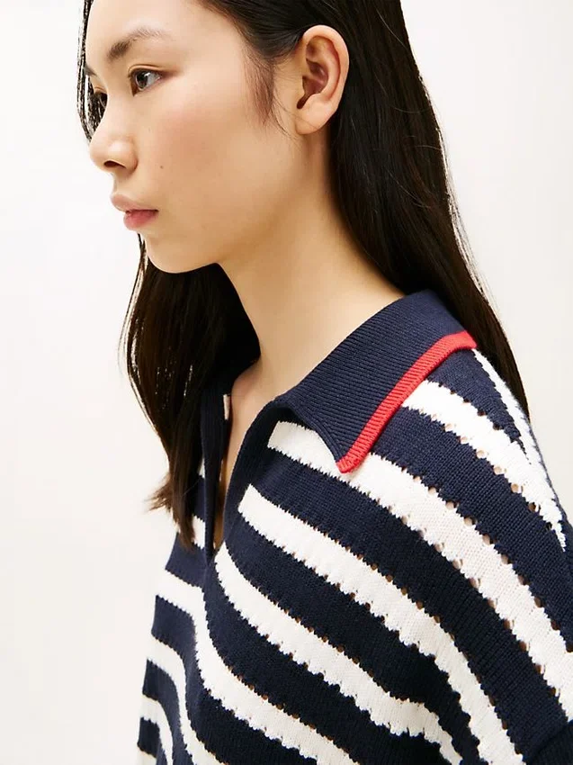 Breton Stripe Pointelle Sweater Polo Breton Stripe Pointelle Sweater Polo