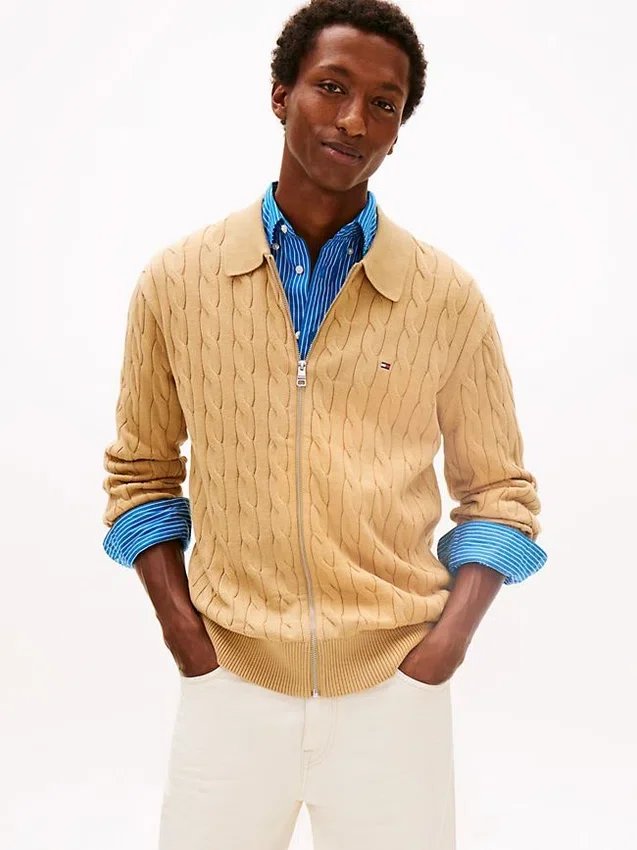 Cable Knit Zip Polo Cardigan Cable Knit Zip Polo Cardigan