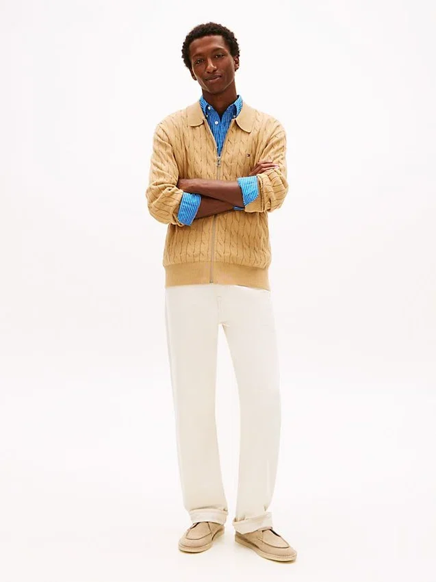 Cable Knit Zip Polo Cardigan Cable Knit Zip Polo Cardigan