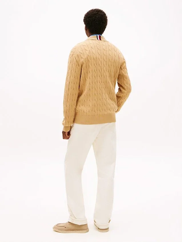 Cable Knit Zip Polo Cardigan Cable Knit Zip Polo Cardigan