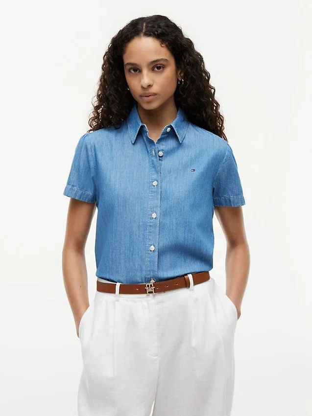 Chambray Puff-Sleeve Shirt Chambray Puff-Sleeve Shirt