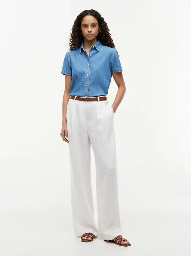 Chambray Puff-Sleeve Shirt Chambray Puff-Sleeve Shirt