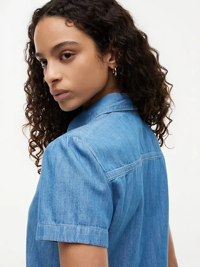 Chambray Puff-Sleeve Shirt Chambray Puff-Sleeve Shirt