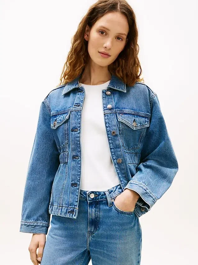 Cinched Faded Denim Jacket Cinched Faded Denim Jacket
