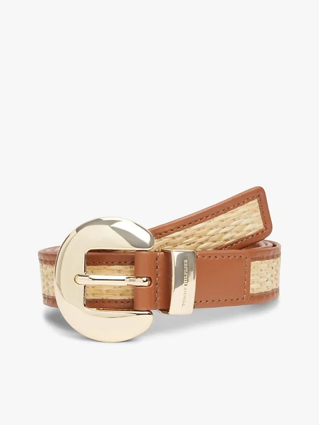 Circle Buckle Leather & Raffia Belt Circle Buckle Leather & Raffia Belt
