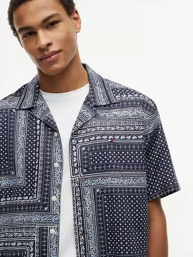Classic Fit Bandana Patchwork Camp Shirt Classic Fit Bandana Patchwork Camp Shirt