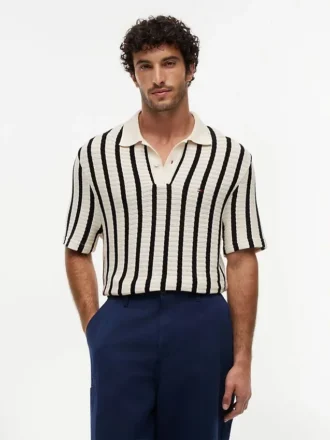 Classic Fit Stripe Open-Knit Polo