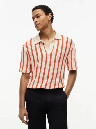 Classic Fit Stripe Open-Knit Polo